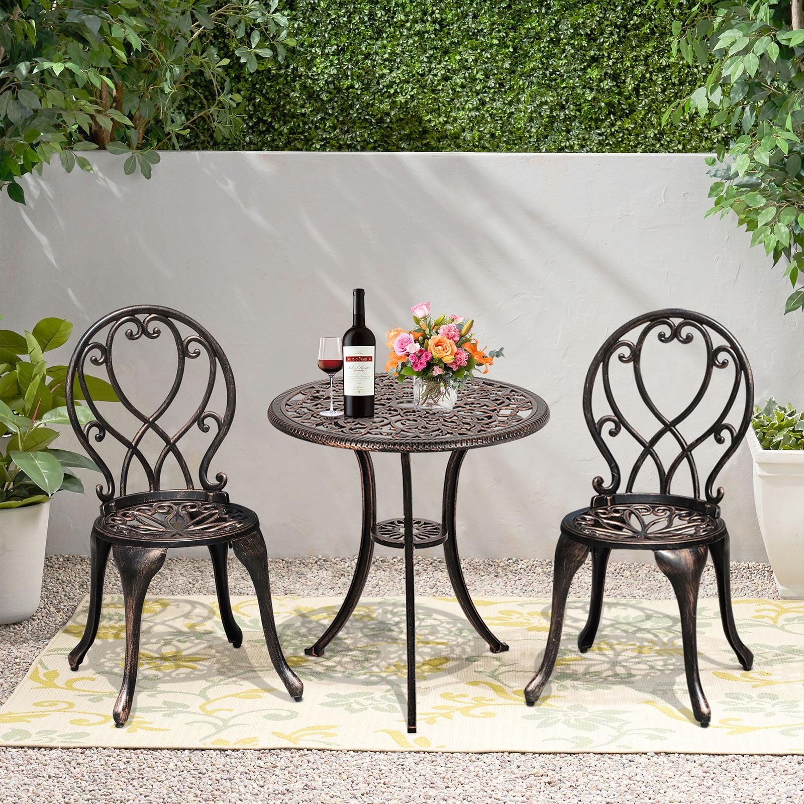 Belleze 3PC Bistro Set Outdoor Patio Cast Aluminum Table And Chair
