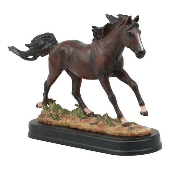Ebros Equestrian Galloping Dark Brown Horse On Wild Pastures Statue 9.25"Long Handsome Stallion With Wooden Base Animal Decor Sculpture