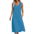 thumbnail image 3 of Horkkom Maxi Dresses for Women Summer V Neck Solid Color Sleeveless Dress Casual Long Vacation Beach Dresses L, 3 of 5
