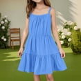 thumbnail image 2 of LTTVQM Solid Color Dresses for Girls 7-8 Summer Casual Sleeveless Ruffle Hem Midi Dress Cute Sundresses Comfortable Church Dress Blue 7-8 Years, 2 of 6