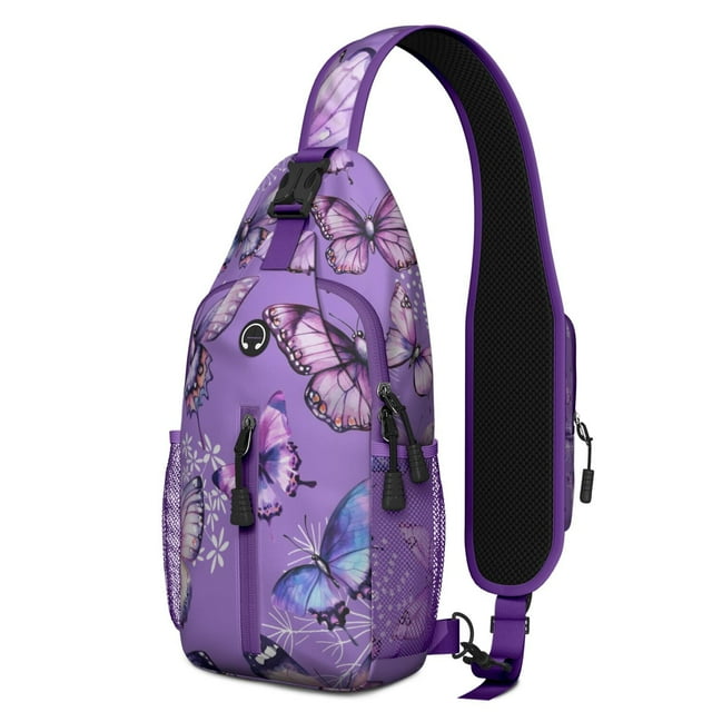 Butterfly Sling Backpack for Women Women – Cute Floral Pattern Aesthetic Bag with Colorful Butterflies – Artistic Small Shoulder Purse for Butterfly Lovers