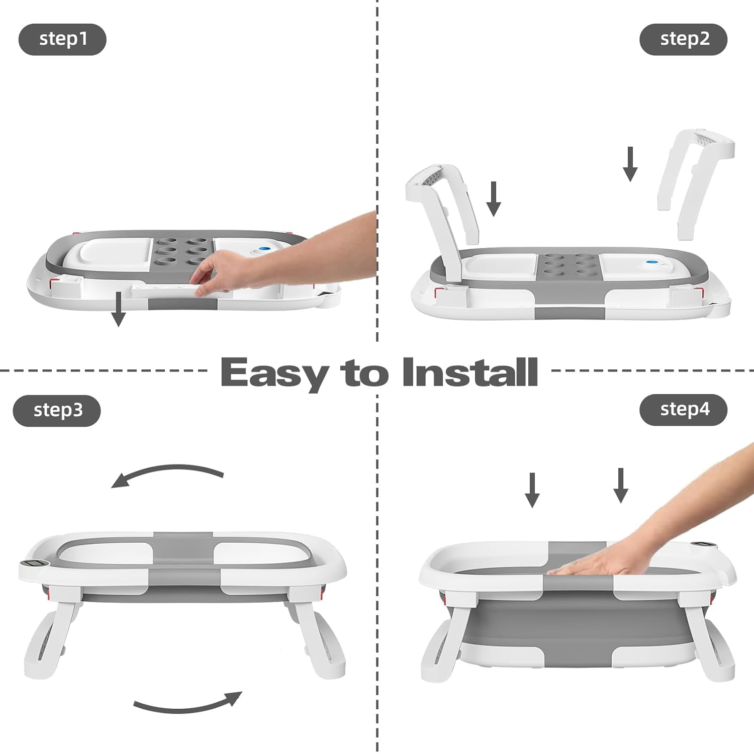 Prociv Foldable Baby Bathtub for Infants to Toddler,Portable Travel Bathtub Multifunctional Bathtub with Drain Hole, Baby Bathtub for Newborn 0-36 Month Gray (with Net)