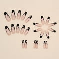 thumbnail image 3 of Black French Tip Press on Nails Long length Coffin Fake Nails 3D Flowers with Gold Pearl Designs False Nails Full Cover Glue on Nails Acrylic Ballerina Artificial Nails Stick on Nails for Women 24Pcs, 3 of 4