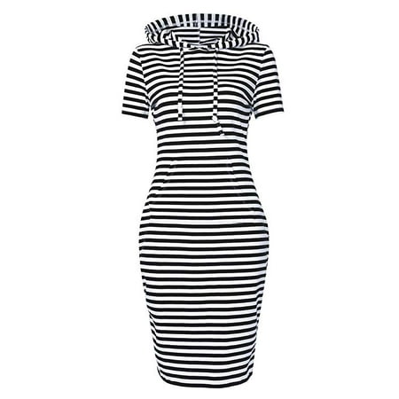 Heart Hoodie Dress - Women Pullover Stripe Pocket Keen Length Slim Sweatshirt Causal Hoodie Dress