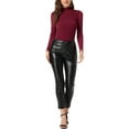 thumbnail image 2 of INSPIRE CHIC Women's Shiny Semi See Through Long Sleeve Slim Party Blouse S Red, 2 of 6