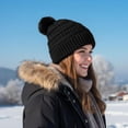 thumbnail image 5 of Womens Pompom Beanie Hat Knit Winter Hat with Warm Fleece Lined, 5 of 8