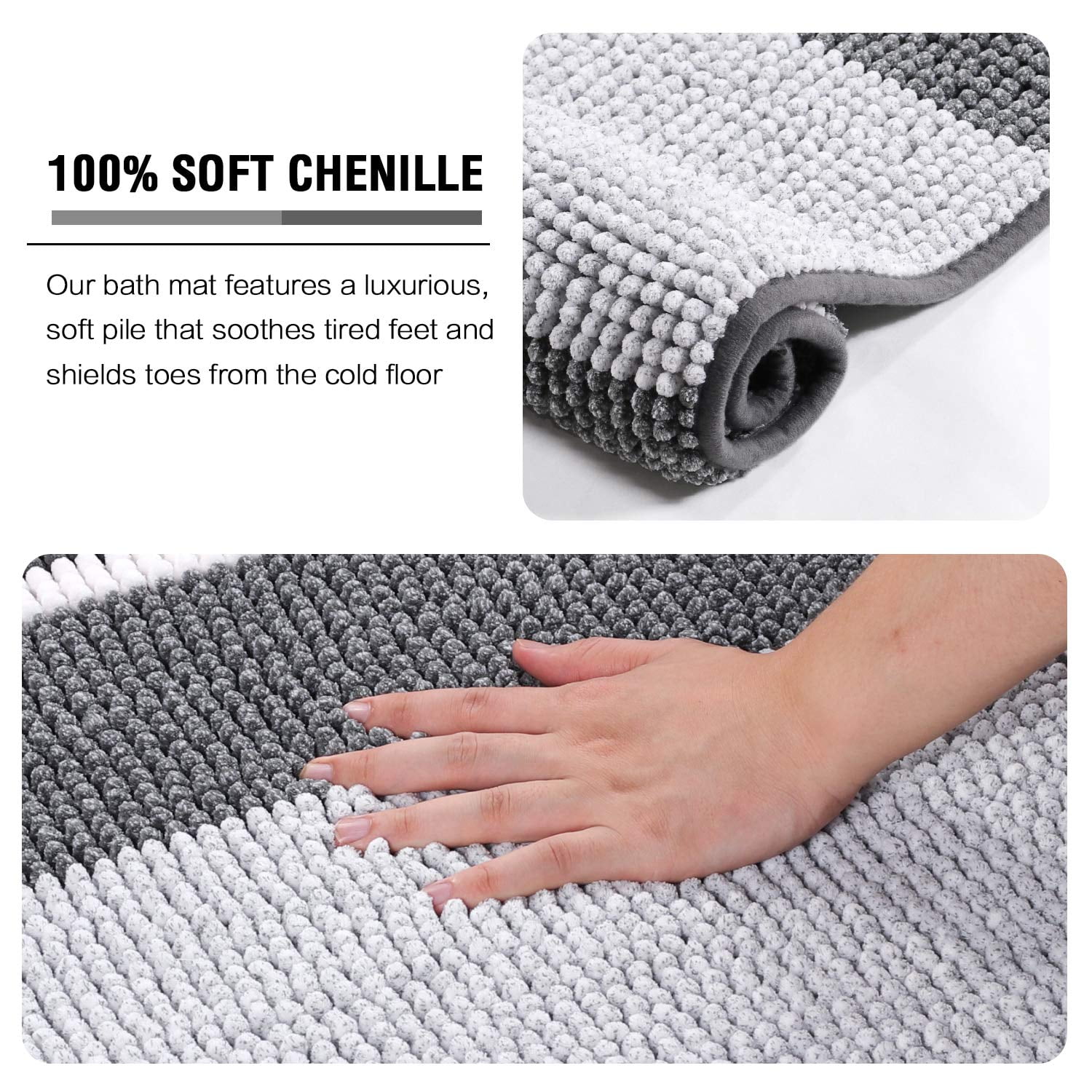 Grandaily Chenille Striped Bathroom Rug Mat, Extra Thick and Absorbent Bath Rugs, Non-Slip Soft Plush Shaggy Bath Carpet, Machin