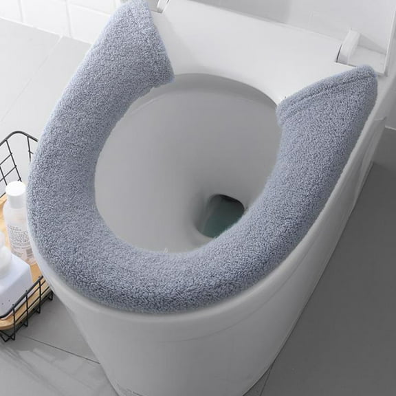 Teddy Velvet Toilet Seat Cover – Winter Thermal Cushioned Mat with Zipper Installation, Non-Slip & Washable Design for Standard/Elongated Toilets Gray
