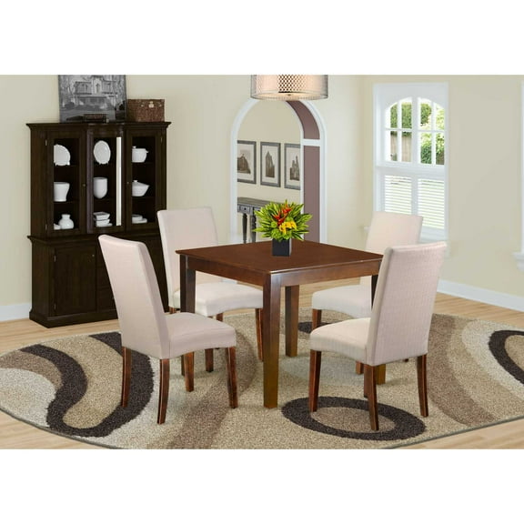 East West Furniture Oxford 5-piece Wood Dining Set in Mahogany/Cream