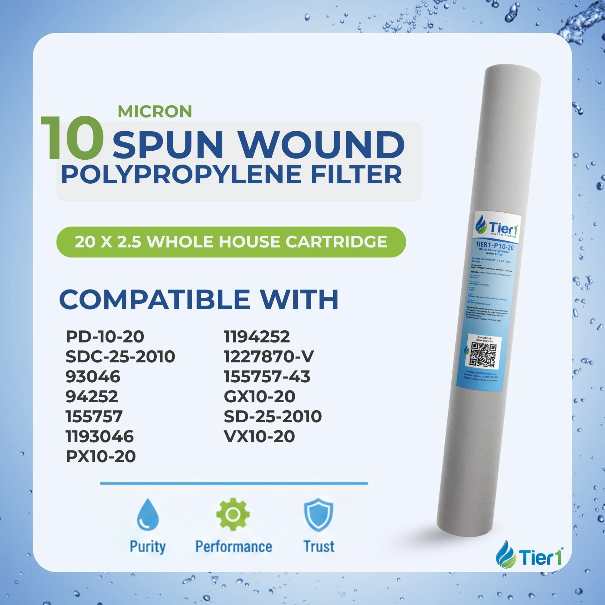 Tier1 1 Micron 10x4.5 Water Filter | Spun Wound Polypropylene Whole House Sediment Water Filter | Replacement for Pentek DGD-2501, 155359-43, SDC-45-1001 | 4.5 x 10 Water Filter Cartridge (4-Pack)