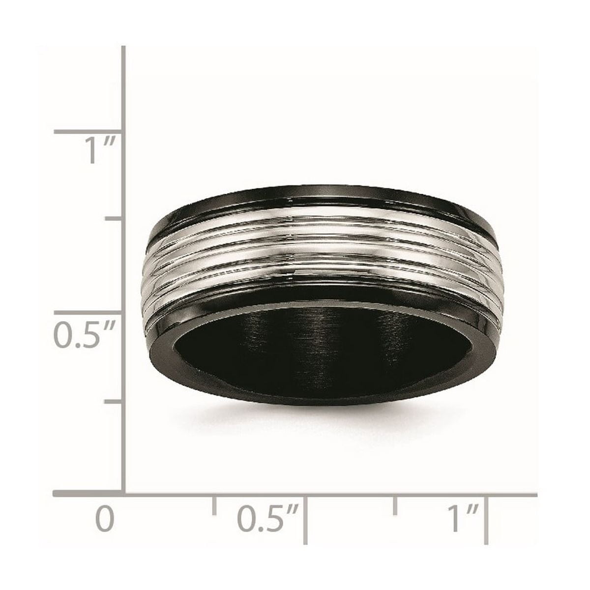 8mm Stainless Steel Polished Black Ip Grooved Ring Size 13 Ring for Women