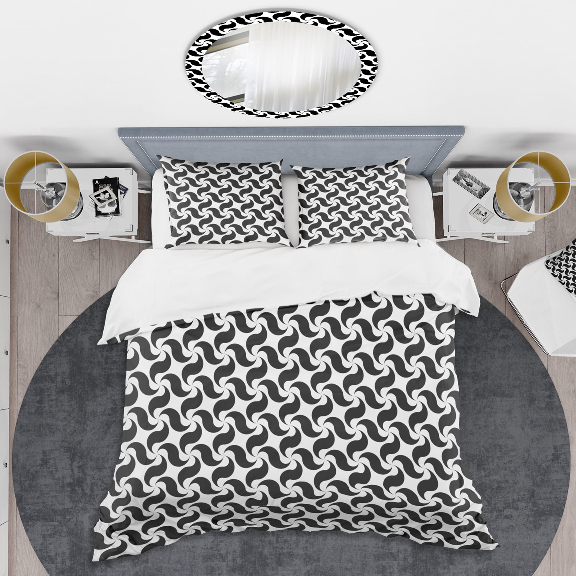 Designart 'Monochrome Geometric Pattern IV' Mid-Century Modern Duvet Cover Set