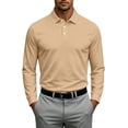 thumbnail image 2 of Domuza Golf Polo Shirts for Men Quick Dry Breathable Long Sleeve Collar Shirts Lightweight Business Casual Pullover Beige XL, 2 of 7