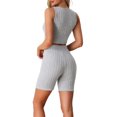 thumbnail image 3 of INSPIRE CHIC Womens Sleeveless Outfits Ribbed Knit Crop Tank Top with Jogger Biker Pajamas Shorts Lounge Sets XS Light Gray, 3 of 5