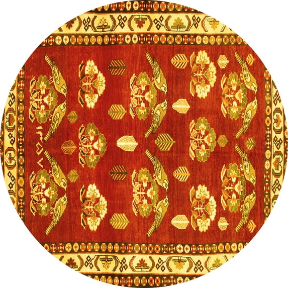 Ahgly Company Machine Washable Indoor Round Animal Yellow Traditional Area Rugs, 3' Round