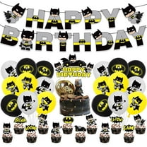 Batman Theme Birthday Party Decor Supplies Kits, Including Banner, Balloons, Cake Toppers, Cupcake Toppers.
