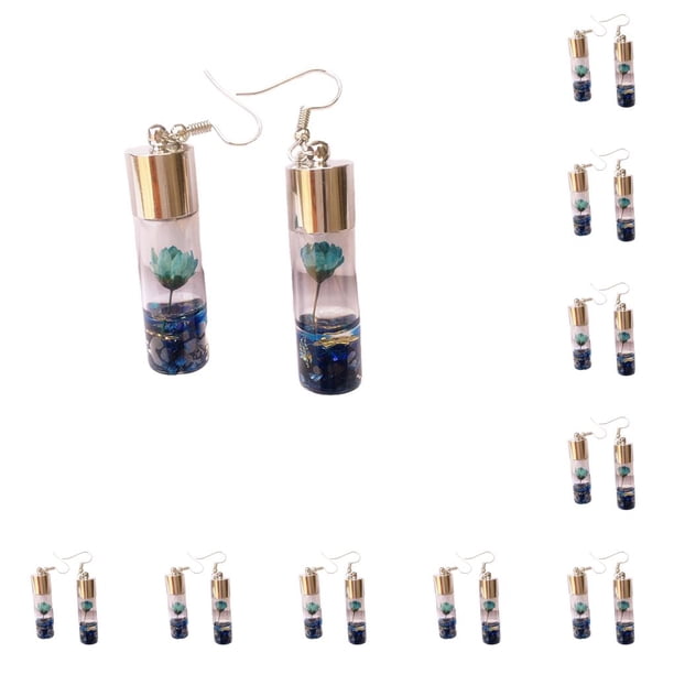 Pendientes de gota Qarigey para mujer colgante de botellas de cristal con flores Azul 10piezas