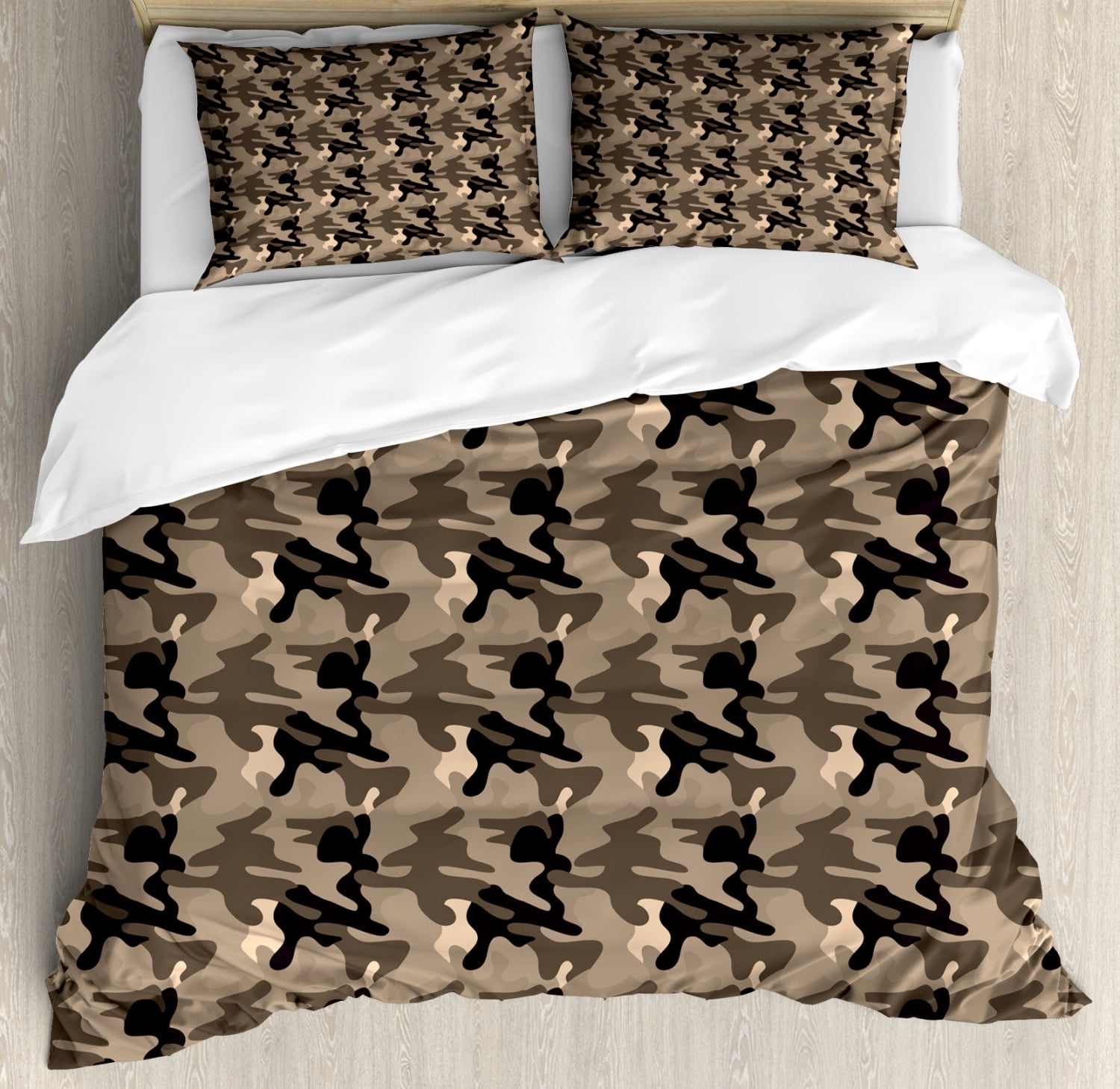 Camo Duvet Cover Set King Size, Classic Camouflage Pattern in Earth Tones Equipment Fashion