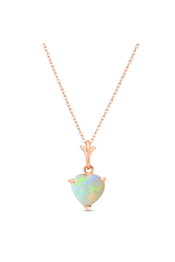 14k 24" Rose Gold Heart-shaped Natural Opal Pendant Necklace