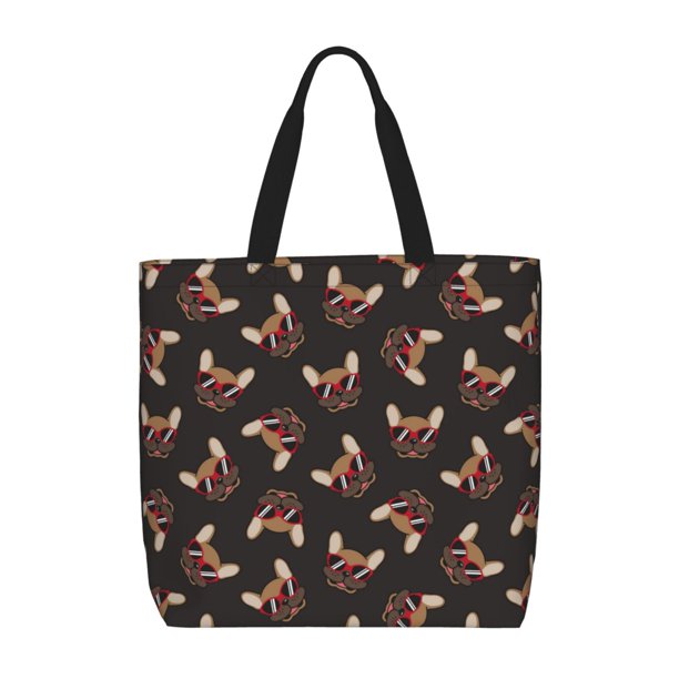 Fotbe Bulldog with Sunglasses Bolsa Tote con Estampado para Mujer, Bolsos con Cremallera, Bolsa de Hombro Casual de Gran Capacidad con Bolsillos Internos