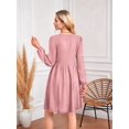 thumbnail image 4 of Women'S Dress Long Lantern Sleeves Round Neck Flowing A-Line Skirt Autumn Fashion Pink XXL, 4 of 7