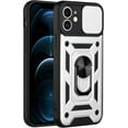 thumbnail image 2 of Sturdy Case for Apple iPhone 12 Mini (Not 12) with Slide Camera Window, Heavy Duty Military Grade Protection Phone Cover Built-in 360°Rotate Ring Stand for Apple iPhone 12 Mini SJ Silver, 2 of 14