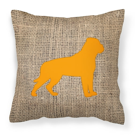 Carolines Treasures BB1083-BL-OR-PW1818 Rottweiler Burlap and Orange Canvas Fabric Decorative Pillow BB1083 18H x18W