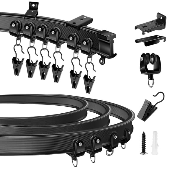 KOLAKO Ceiling Curtain Track, 16Ft Flexible Bendable Curtain Rail Wall Mounted, Curved Ceiling Track System, Black