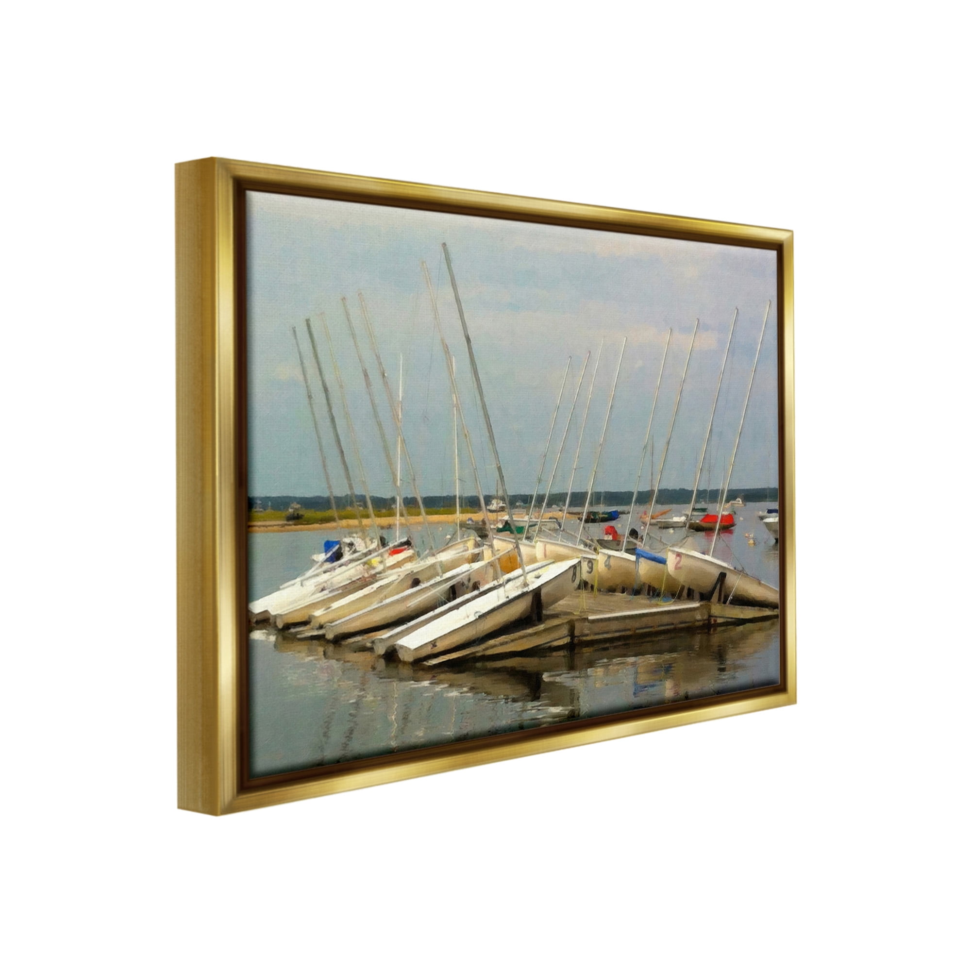 Stupell Industries Maritime Docked Boats Transportation Painting Gold Floater Framed Canvas Art Print Wall Art, 21 x 17