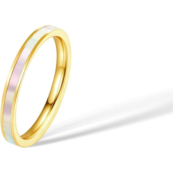 2mm Mother of Pearl Inlay Titanium Wedding Band Ring Women Gold Silver Shell Stackable Engagement Anniversary Bands Waterproof
