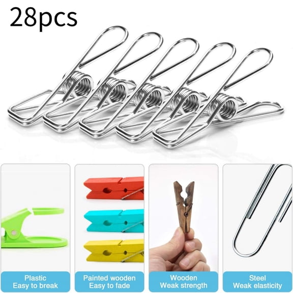 Heavy Duty Clothes Pins for Hanging Clothes, Stainless Steel Clothespins for Landry, Metal Clothes Clips, Clothes Pegs