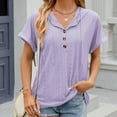 thumbnail image 2 of RQYYD Womens Dressy Casual Tops V Neck Button Hooded Blouses Pleated Puff Sleeve Summer Shirts 2024, 2 of 4