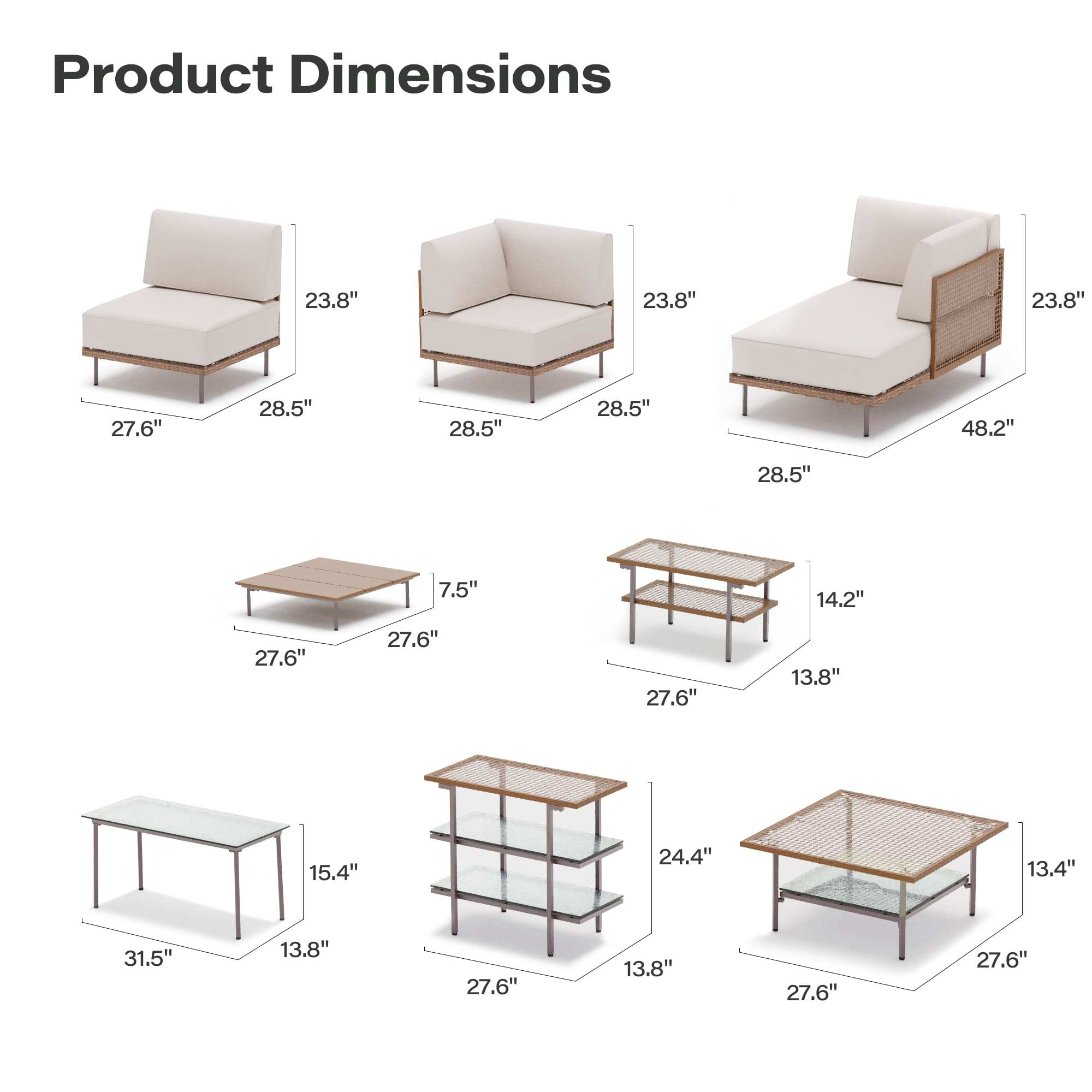 LAUSAINT HOME 10 Pieces Patio Conversation Set, Outdoor Luxury Series Seating Furniture Group with Plush Beige Cushions