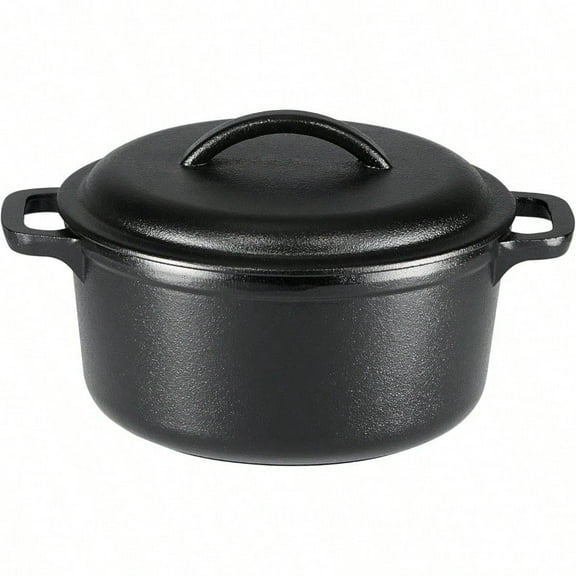 Round PreSeasoned Cast Iron Dutch Oven Pot with Lid and Dual Handles HeavyDuty and Large 7Quart