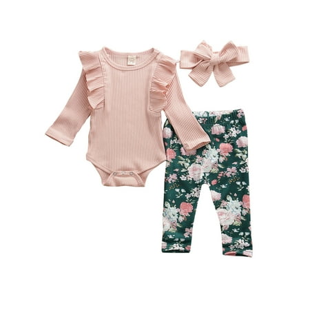 

IZhansean Newborn Baby Girls Clothes Romper Tops Jumpsuit Floral Pants Headband Outfits Pink 12-18 Months