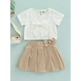 thumbnail image 2 of Seyurigaoka Girls Two Pieces Clothes Outfit, Round Neck Short Sleeve Bowknot Decorated Tops + Solid Color Skirt Shorts, 2 of 9