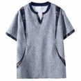 thumbnail image 2 of Blusas y camisas de manga corta con cuello en V para hombre, top de verano de manga corta con cuello en V y empalme a cuadros, top/camisa de manga corta con cuello en V para hombre, tops para hombre, 2 of 8