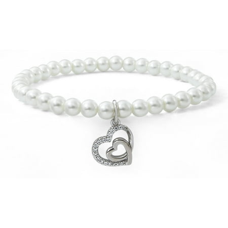 IN LOVE BY BRIDES Simulated Diamond and Imitation Pearl Rhodium-Tone Bracelet
