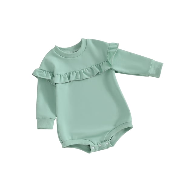 xiaxaixu Infant Baby Girl Sweatshirt Jumpsuit Solid Color Ruffled Round Neck Long Sleeve Romper Toddler Fall Clothes