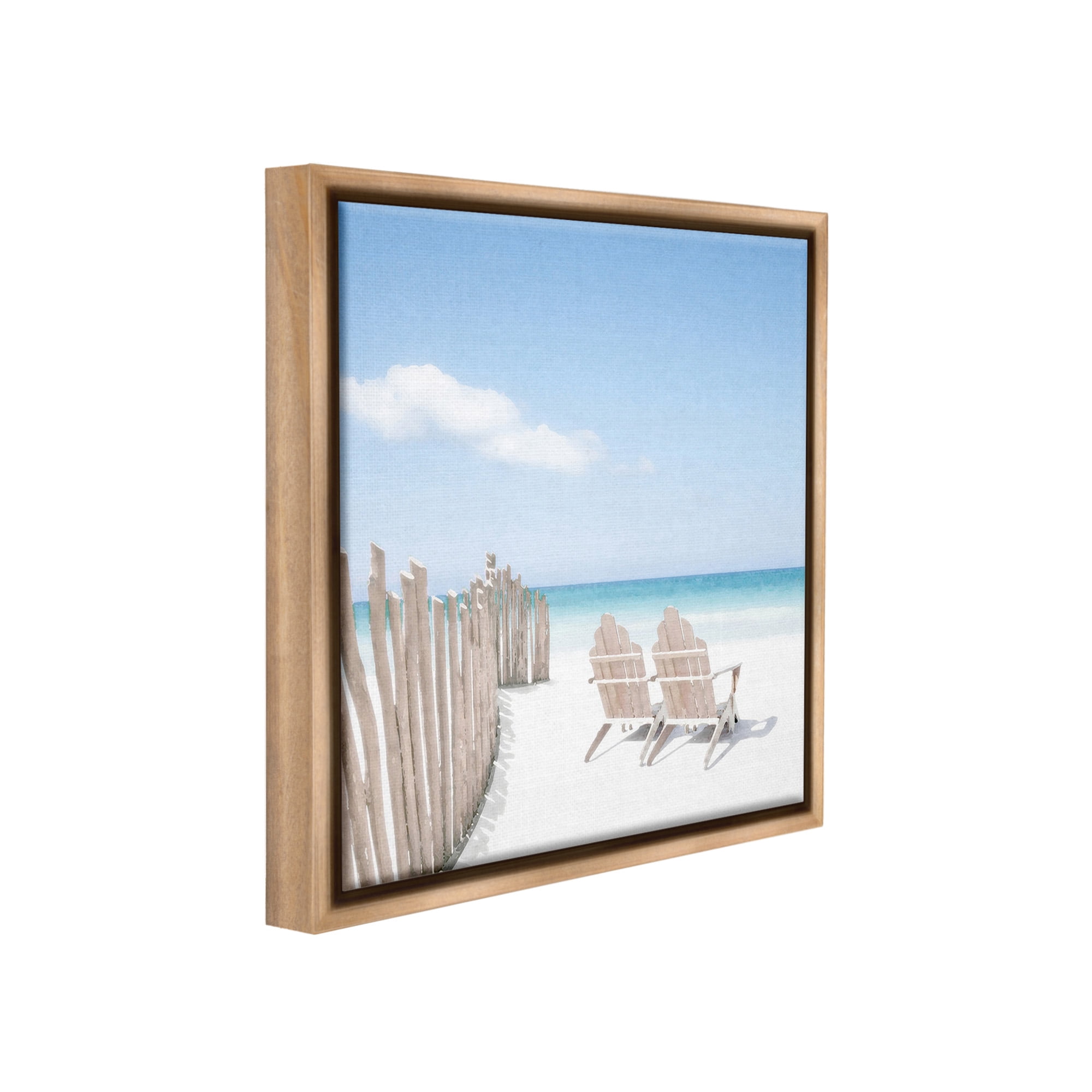 Stupell Industries Minimal Beach Chairs View Landscape Painting Brown Floater Framed Canvas Art Print Wall Art, 18 x 18