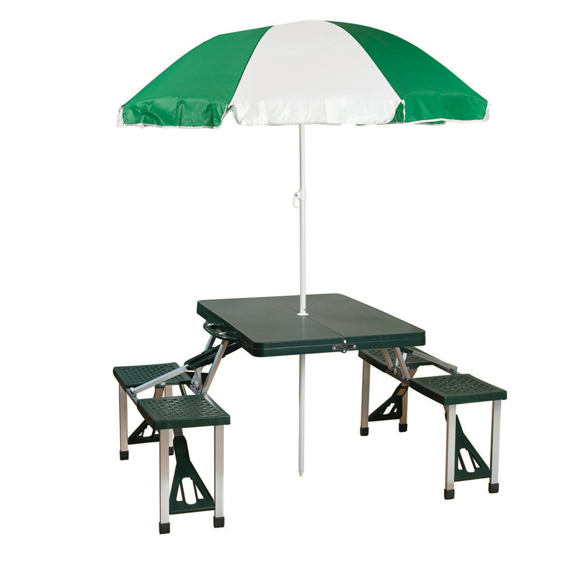 Stansport Folding Picnic Table with Umbrella, Aluminum Frame, Multiple Colors, Rectangular
