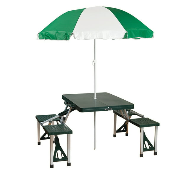 Stansport Folding Picnic Table With Umbrella Aluminum Frame Multiple Colors Rectangular Walmart Com Walmart Com