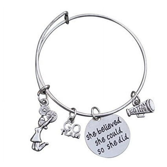 Cheer Bracelet- Girls Cheerleading Bracelet- Adjustable Bangle Cheerleader Bangle Bracelet- Cheer Jewelry - Perfect Gift For Cheerleaders & Cheer Coaches