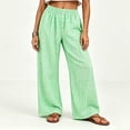 thumbnail image 7 of Womens Gingham Wide Leg Pants Button Elastic High Waisted with Pockets Business Casual Green M, 7 of 7