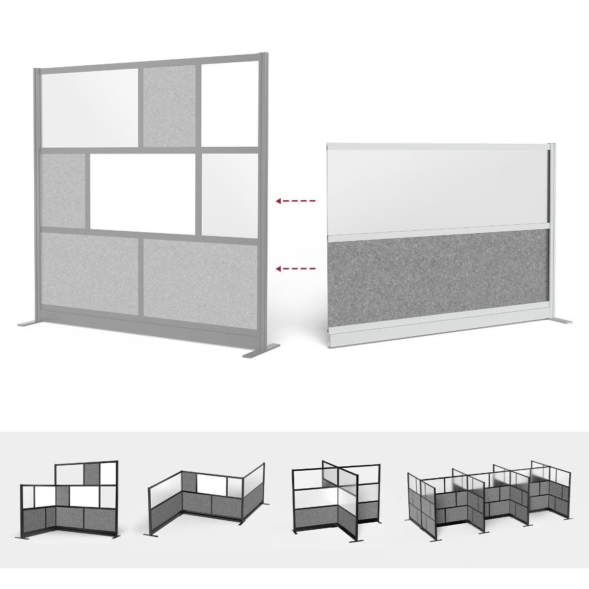 Luxor Expanse Modular Wall Room Divider System - Silver Frame - 70" x 48" Wide Panel Add-On Wall, Freestanding