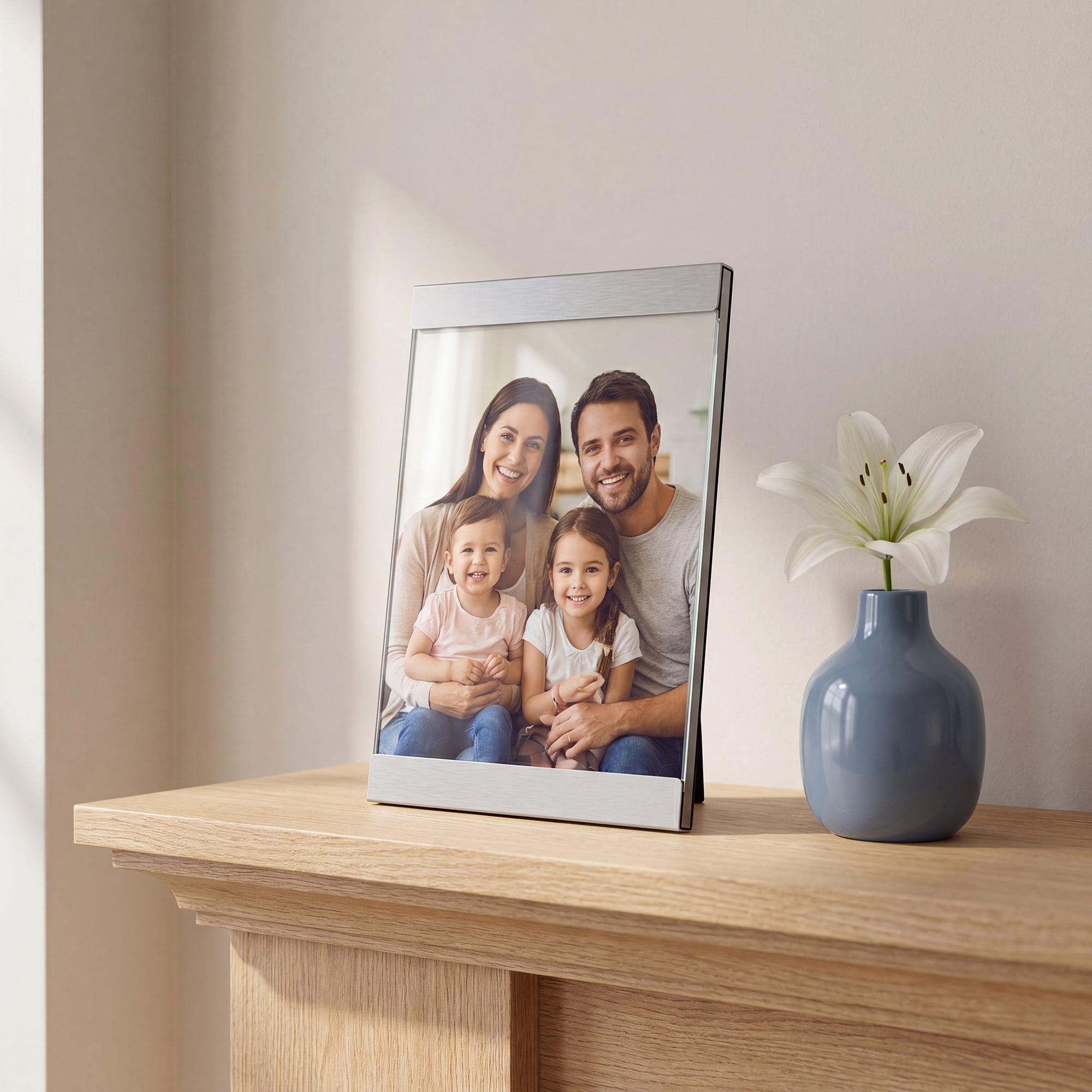 Unique Bargains Metal Picture Frame Premium Memorial Photo Frame Vertical Silver 4" x 6"