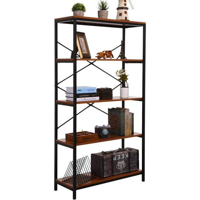 BATHWA Tall Bookcase, Open Bookshelf Modern Wide Book Shelf Wood Metal Industrial Bookcase Furniture Shelving Unit Storage 4 Tier Bookshelf