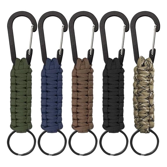 5 Pcs Paracord Keychain Carabiner, Braided Lanyard Key Chain, Paracord Carabiner Clip for Keys, Backpack Paracord Keychain Ring for Men Women Heavy Duty Hook for Outdoor Survival Camping Hiking 