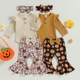 thumbnail image 7 of Okbabeha Newborn Baby Girl Halloween Thanksgiving Outfit Ribbed Ruffle Romper Onesie Pumpkin Turkey Flared Pants Sets, 7 of 7