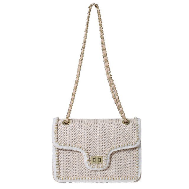 2403 Bolso Bandolera Con Cadena para en La Playa Bolso Cuadrado Pequeño Trenzado (blanco) Beige